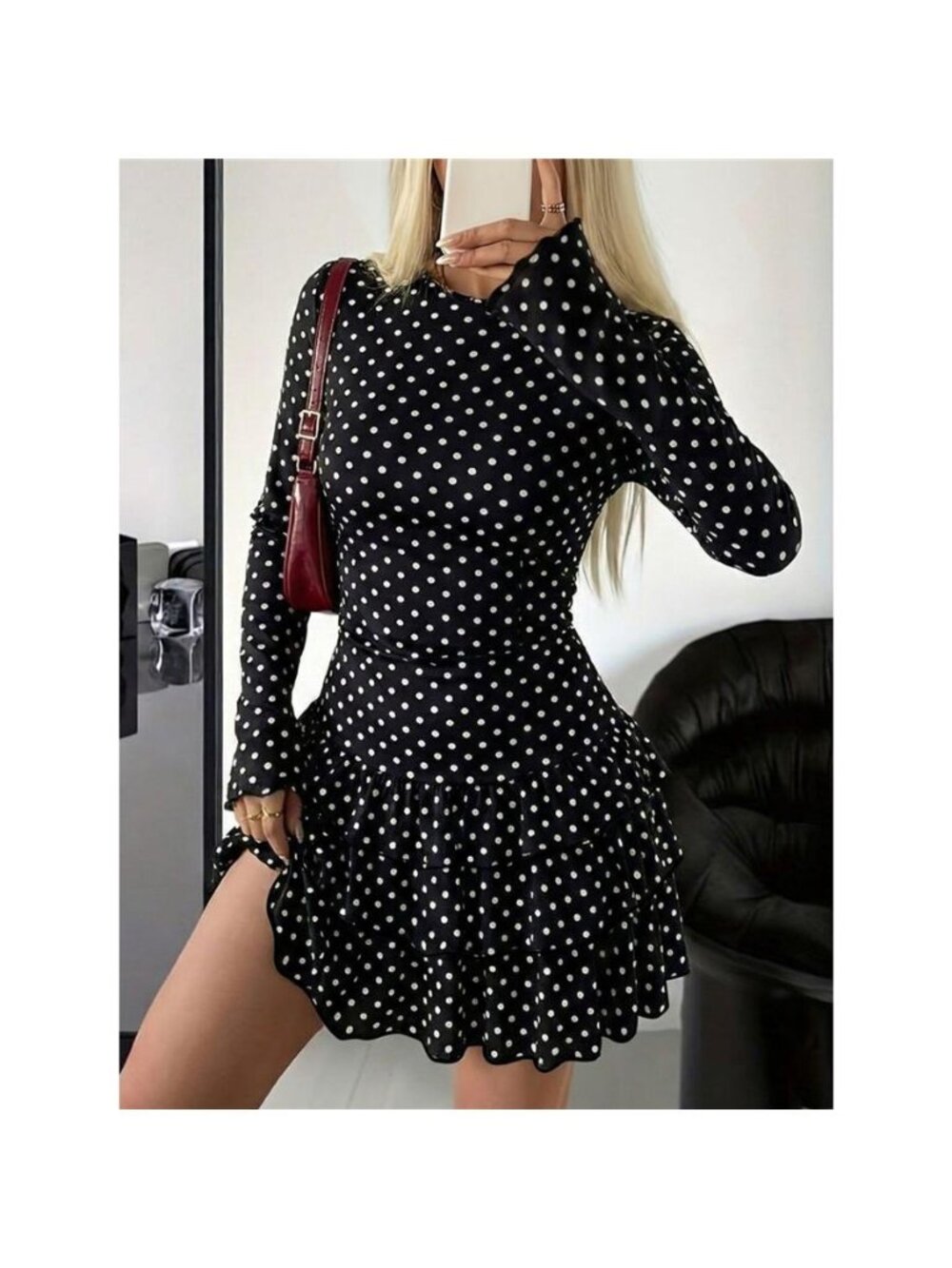 Long Sleeve Ruffled Hem Mini Dress - Picture 2 of 14
